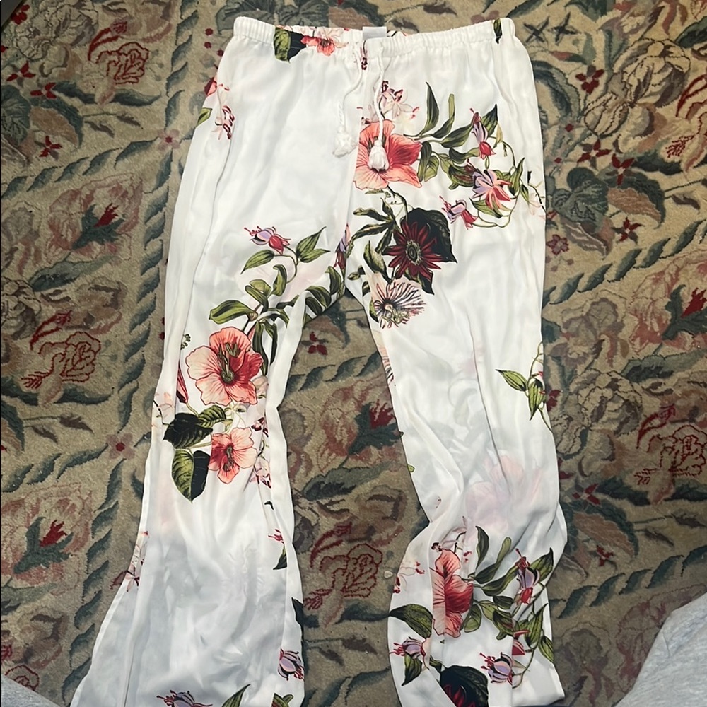 Floral Print White Pants